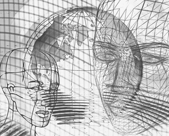 Zeichnung zweier Köpfe im virtuellen Raum